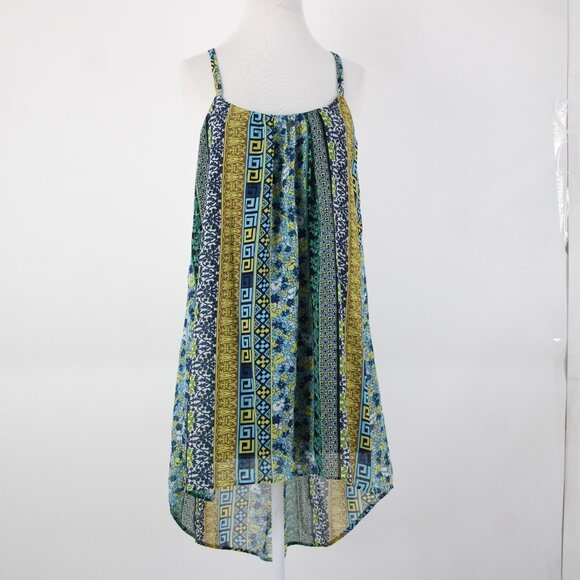 Intu Sz M Navy Yellow Multi Color Floral Asymmetrical Lined 100% Polyester Top - Picture 2 of 12